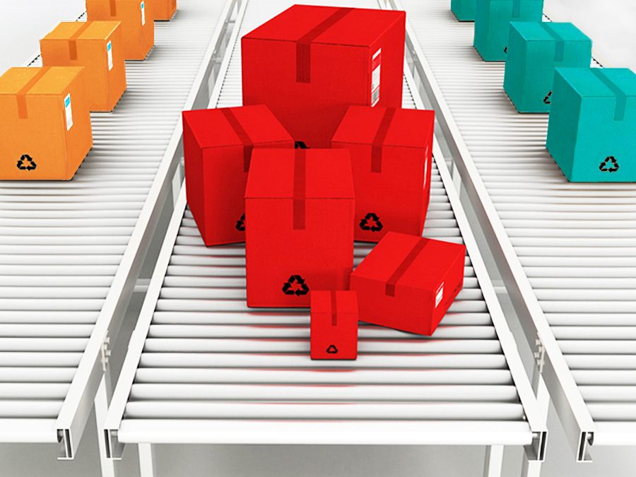 Conveyer belt delivering colorful boxes as metaphor for communications retainer plans