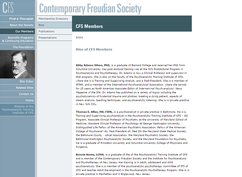 The previous member directory of the Contemporary Freudian Society