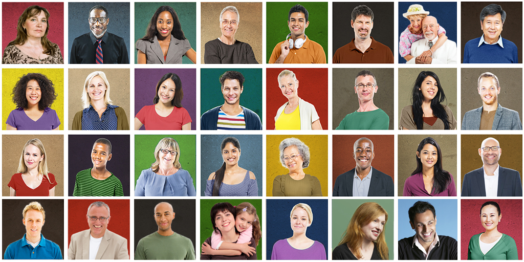 Photo collage of diverse people illustrates the need to develop nonprofit audience personas.