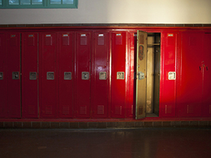 Row of empty lockers illustrates how words fail for student on day MLK was assasinated.