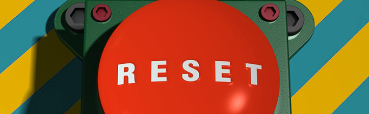 Big red reset button symbolizes a nonprofit communications reset.